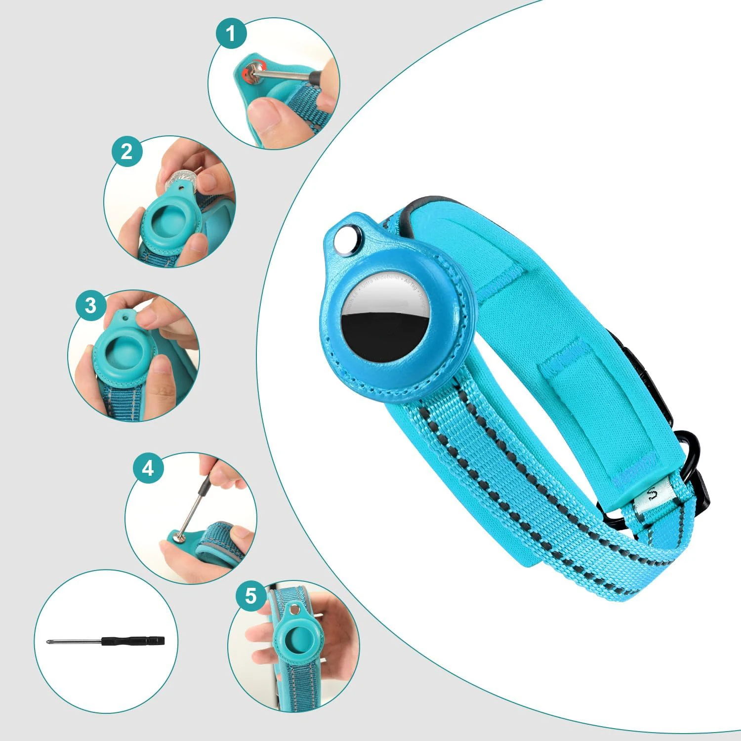 "Reflective AirTag Dog Collar – Heavy Duty & Adjustable with AirTag Holder for All Dog Sizes!" - Image 3