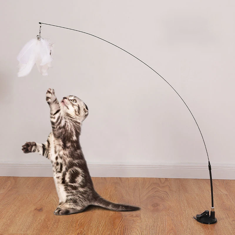 "Interactive Cat Toy – Hands-Free Teaser Wand with Suction Cup & Feather for Endless Play!"
