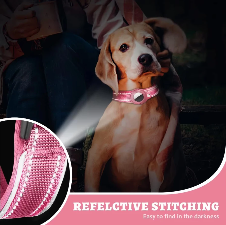 "Reflective AirTag Dog Collar – Heavy Duty & Adjustable with AirTag Holder for All Dog Sizes!"