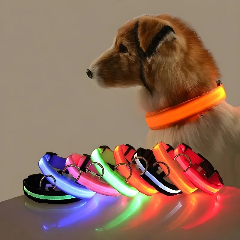 "LED Nylon Dog Collar & Leash – Glow in the Dark for Nighttime Safety!"